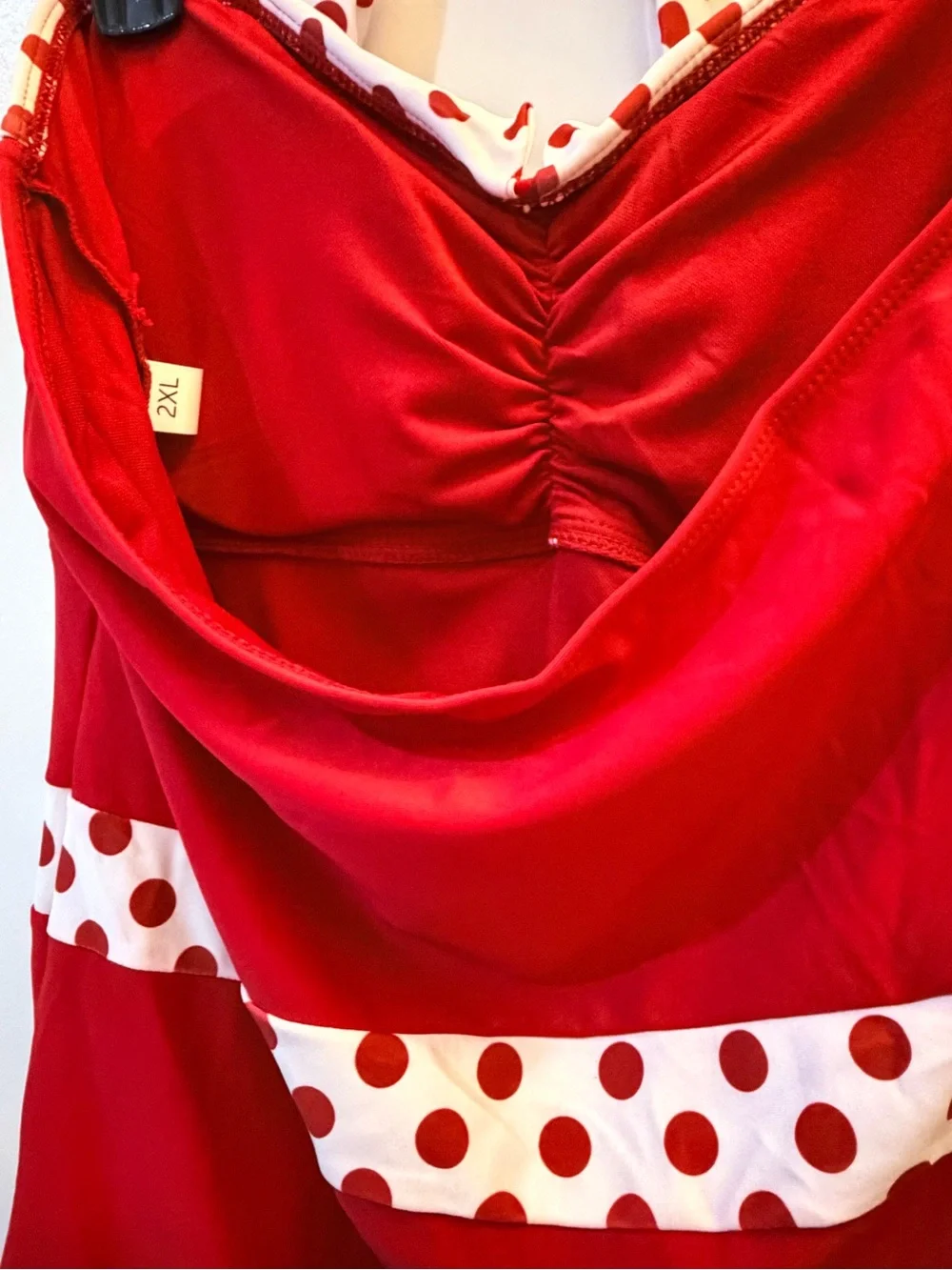 Retro Style 2XL Red Polka Dot Halter One Piece Pinup Swimsuit